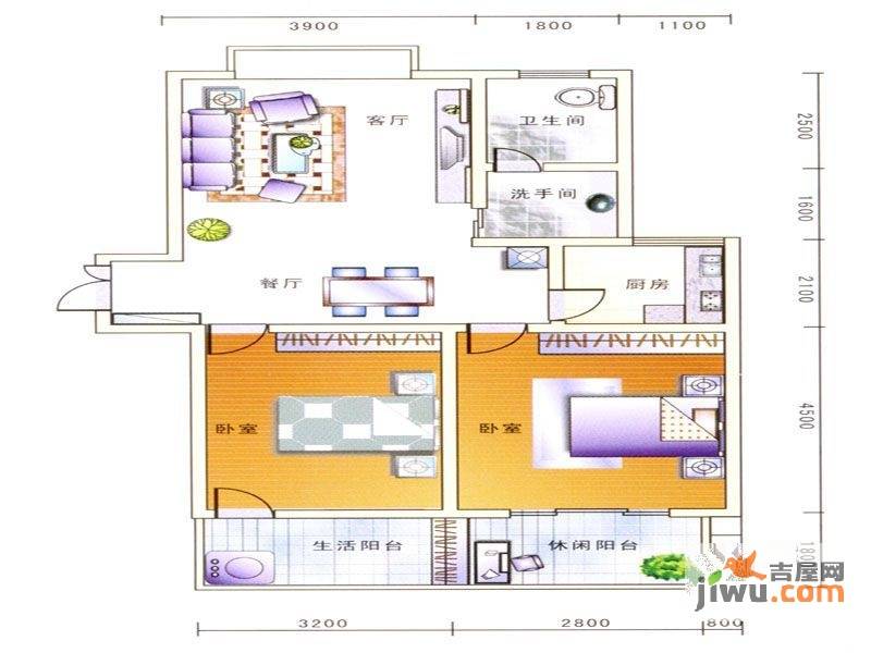 龙腾华府2室2厅1卫94.6㎡户型图