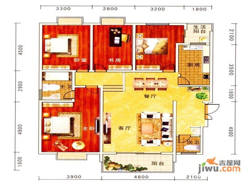 龙腾华府4室2厅2卫159㎡户型图