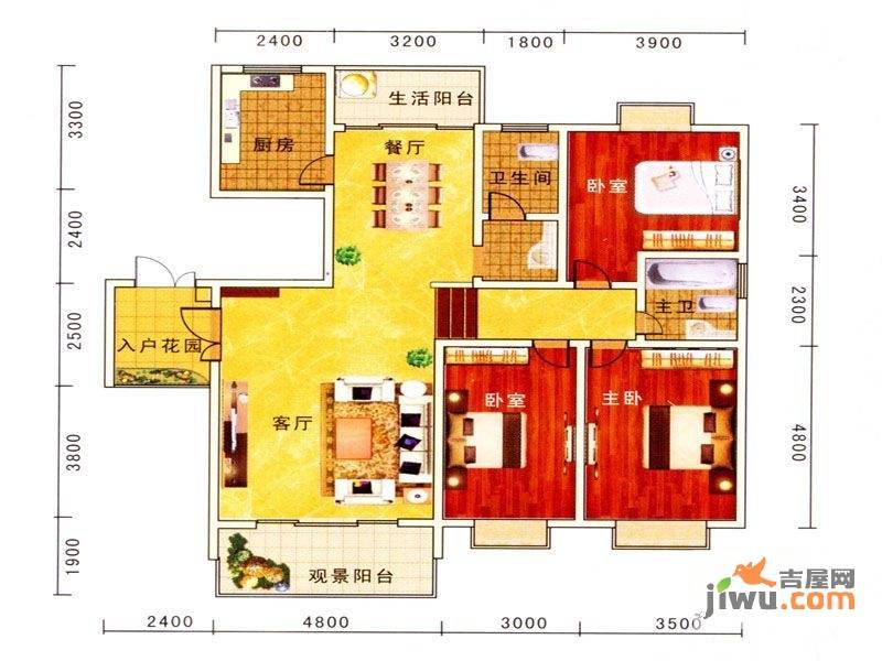 龙腾华府3室2厅2卫148.5㎡户型图