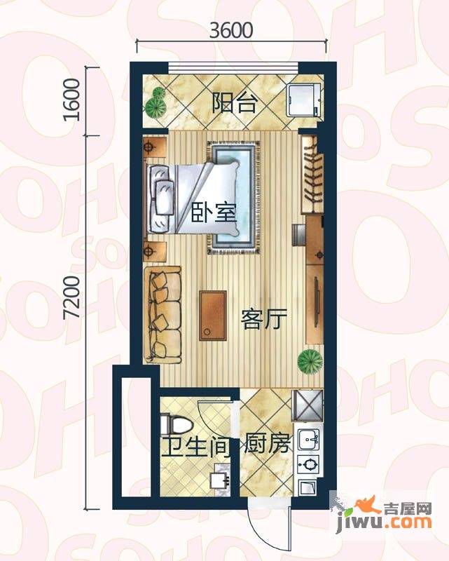 永丰SOHO1室1厅1卫44㎡户型图