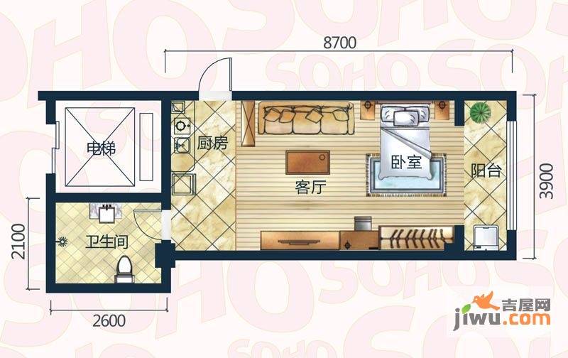 永丰SOHO1室1厅1卫56.5㎡户型图