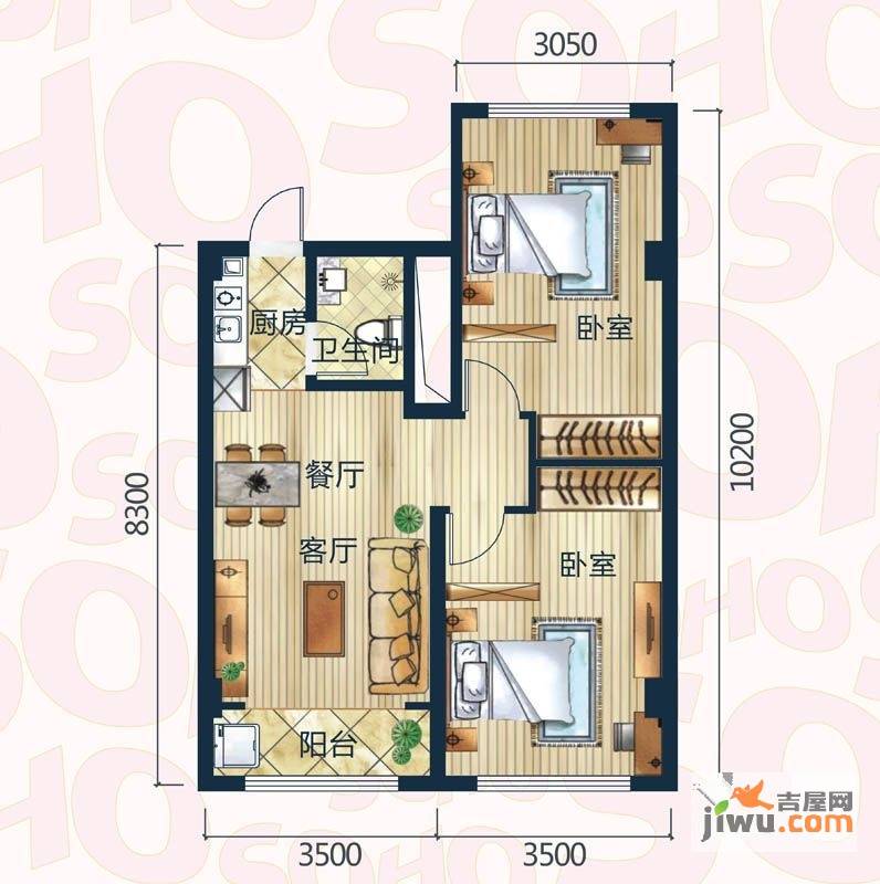 永丰SOHO2室1厅1卫88.7㎡户型图