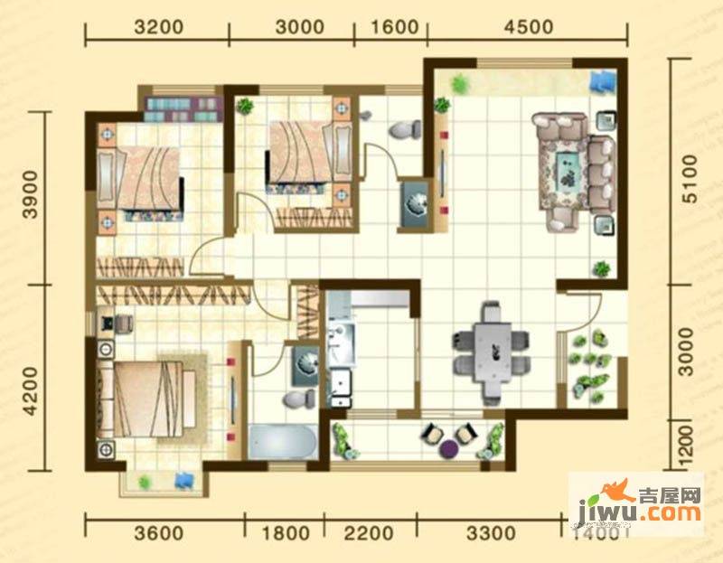 宜居·金石花园3室2厅2卫121.7㎡户型图